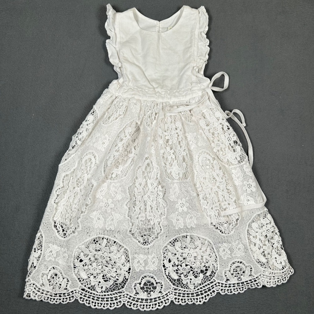 Boho Dream Dress Girls Size 4 White Lace Ruffle Cottagecore Flower Girl Special
